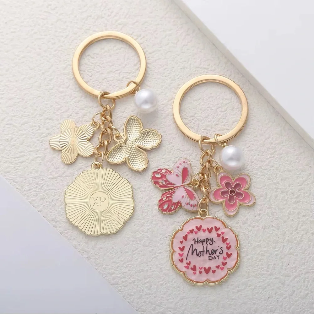 🌸Mother's Day Special 🌸Pink Butterfly Floral Pearl Keychain with Pink Charms
